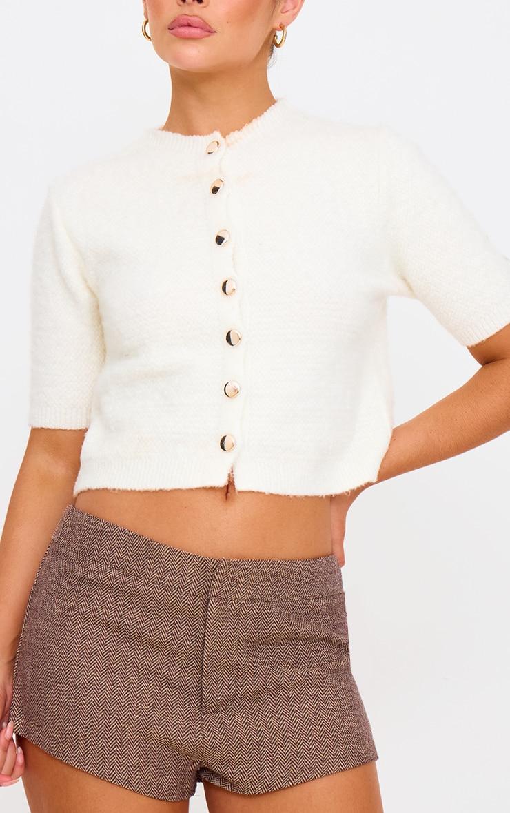 Cream Soft Knit Button Up Cardigan Product Image