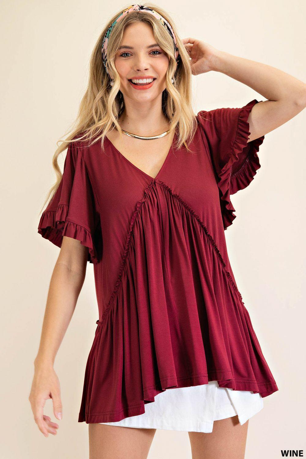 7275   Gracie Bell Sleeve Ruffle Top - Reg & Plus! Product Image
