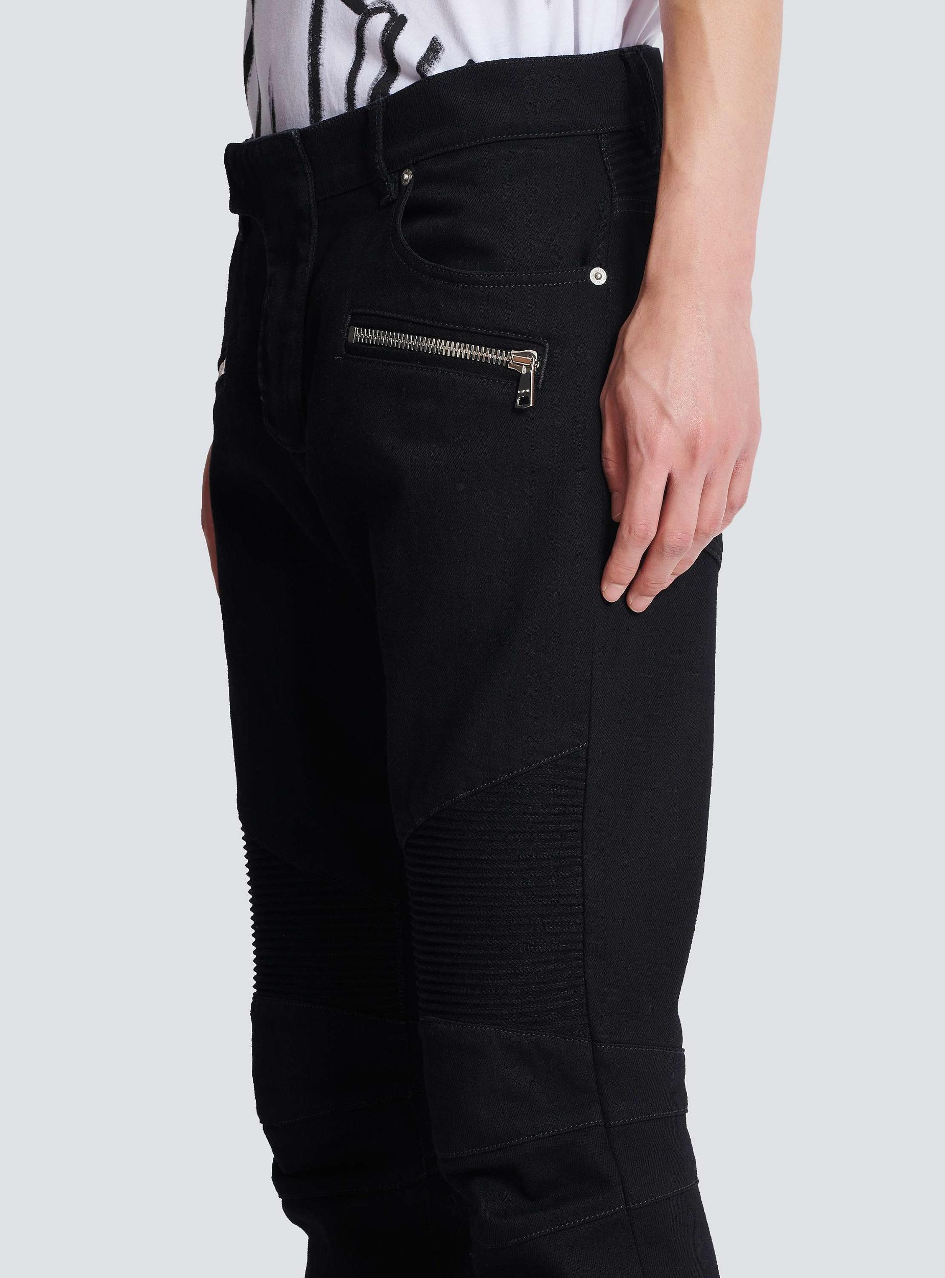Slim-fit biker jeans in black denim Product Image