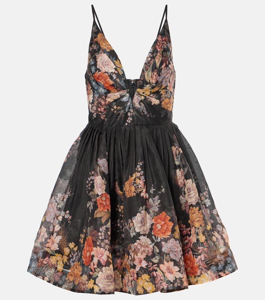 Pavilion Floral Linen And Silk Minidress In Black Product Image