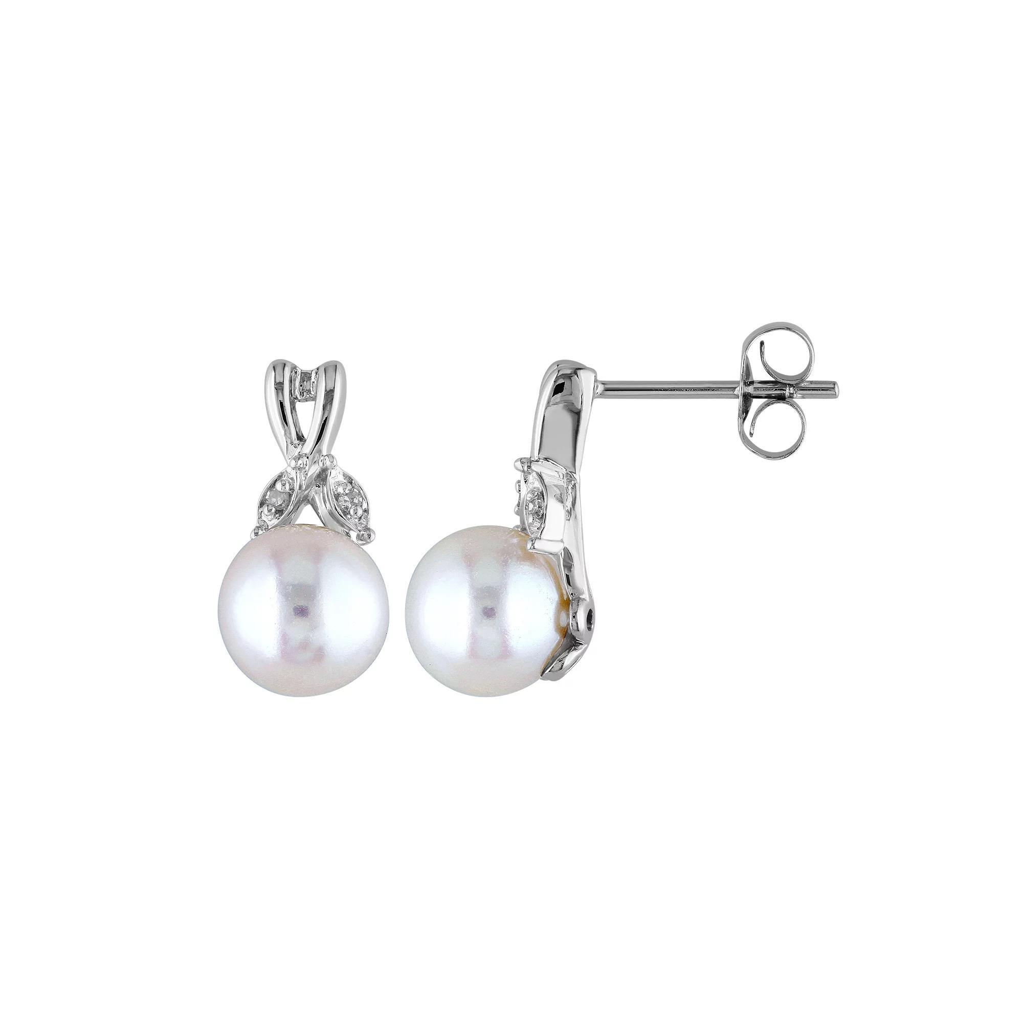 Stella Grace 10k White Gold Diamond Accent & Freshwater Cultured Pearl Earrings, Women's Product Image