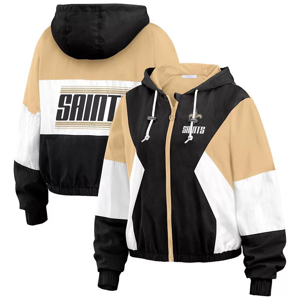 Women's WEAR by Erin Andrews Black New Orleans Saints Color Block Full-Zip Windbreaker Jacket,  Product Image
