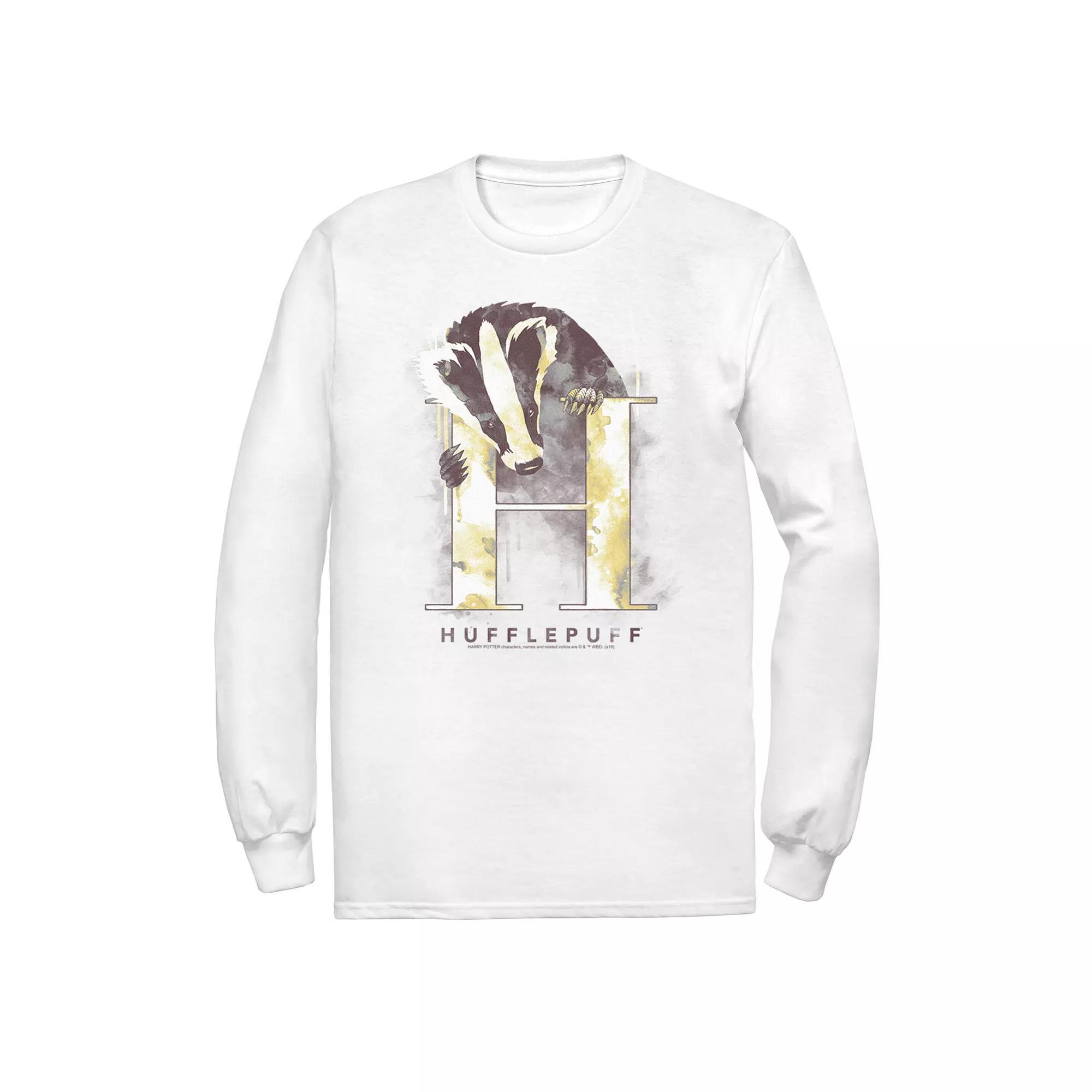 Men's Harry Potter Hufflepuff House Watercolor Long Sleeve Tee, Size: XL, White Product Image