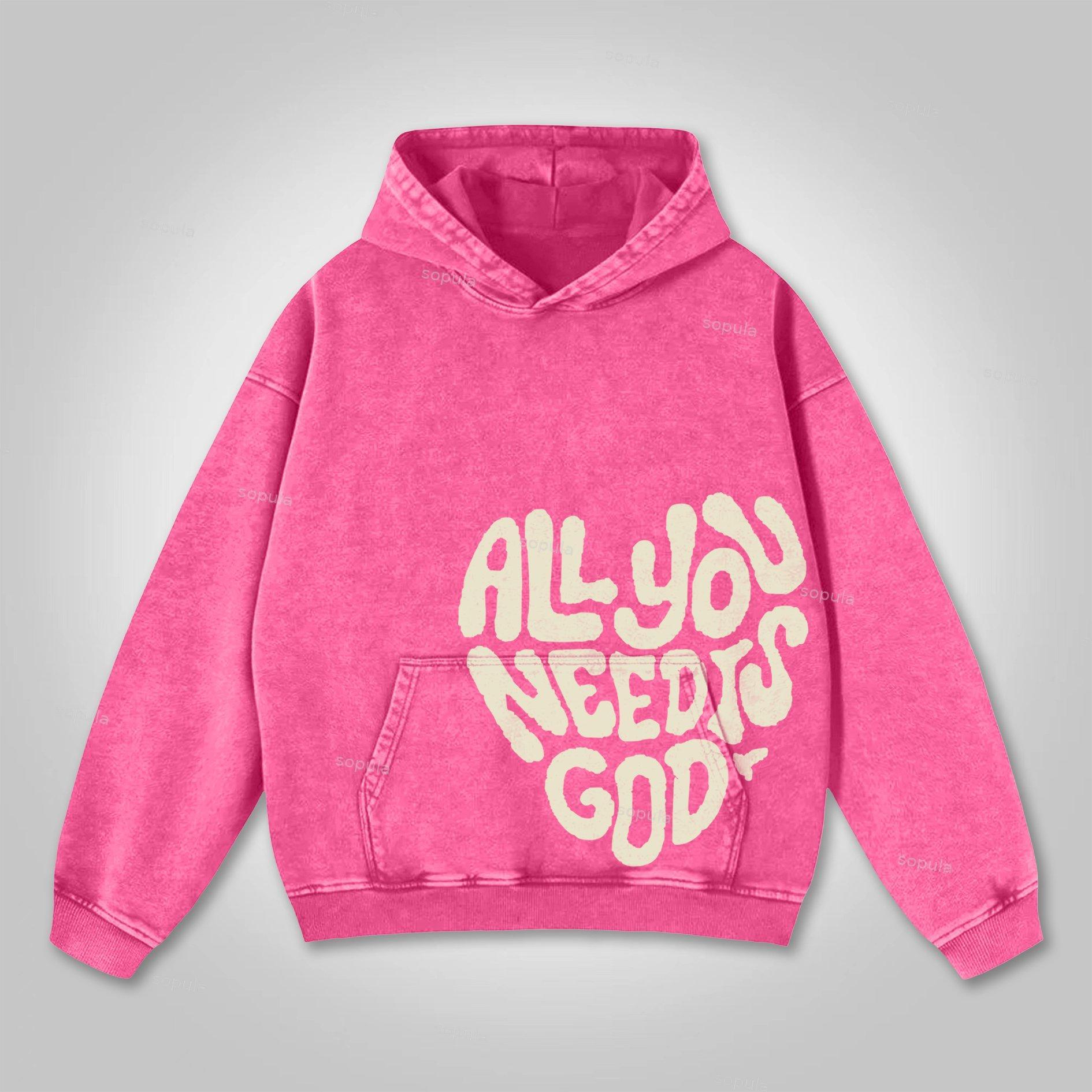 Sopula All You Need Is God Graphic Acid Washed Oversized Hoodie Product Image