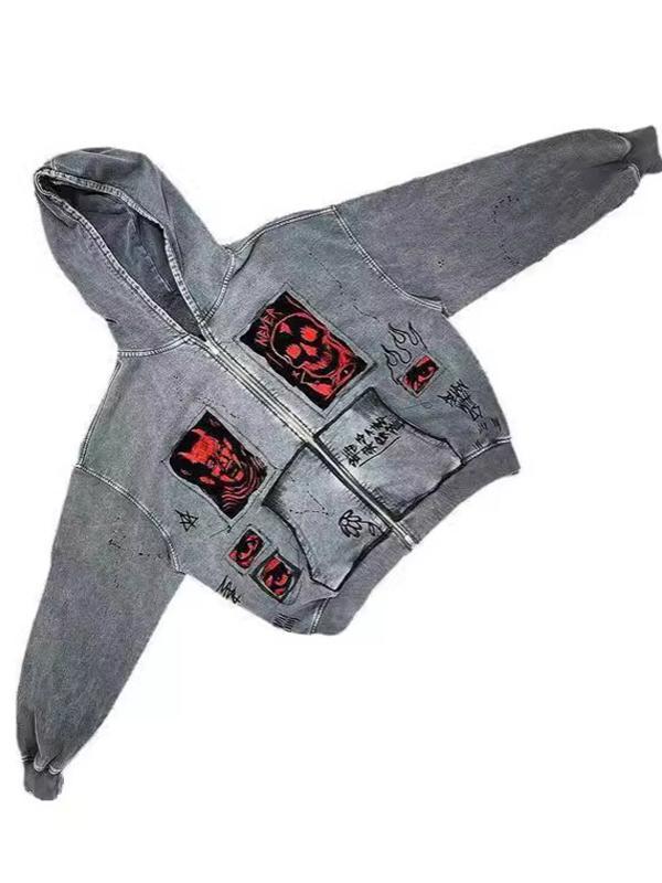 Men's Denim Graphic Print Oversized Hoodie Product Image