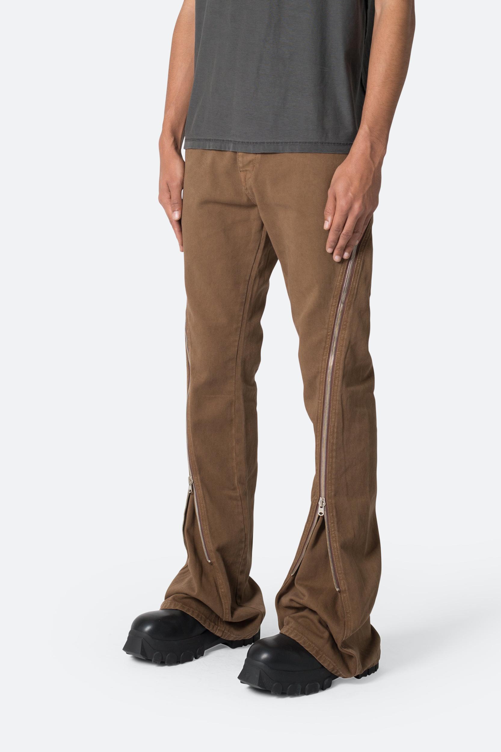 D519 Zipper Flare Denim - Brown Product Image