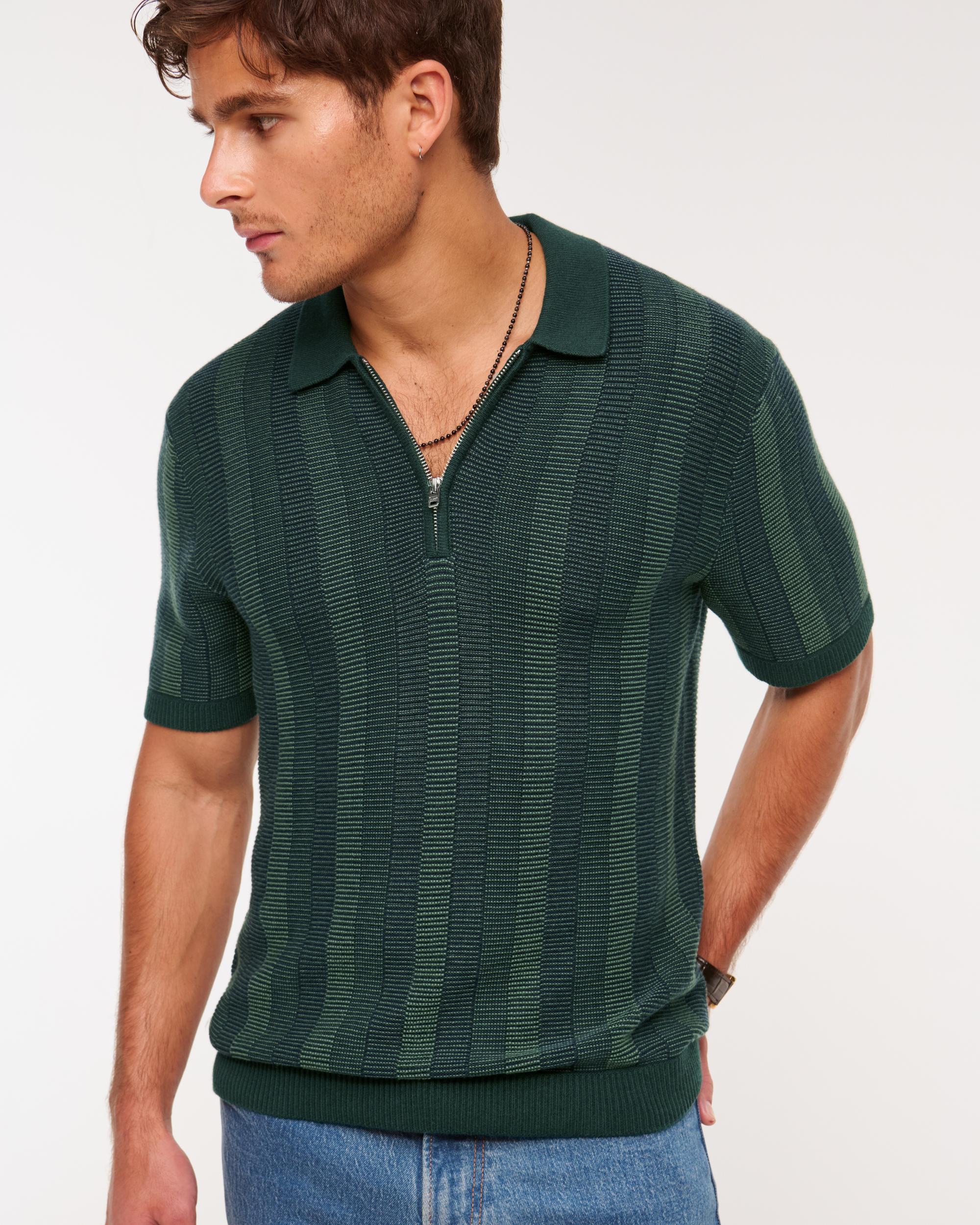 Contrast Textural Zip Sweater Polo Product Image