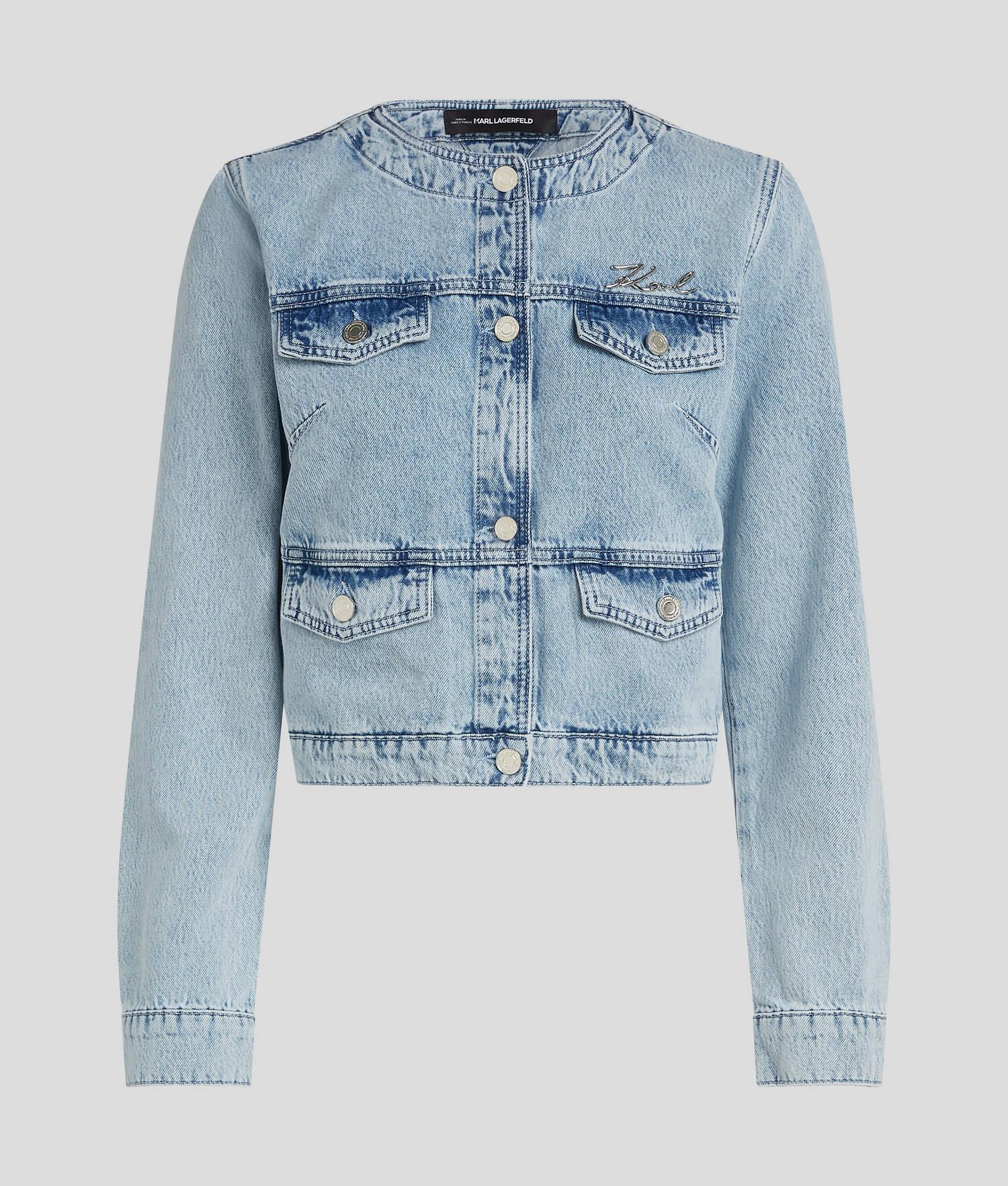 COLLARLESS DENIM JACKET Product Image