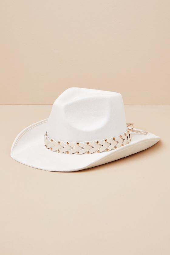 Cherice Ivory Braided Studded Cowboy Hat Product Image