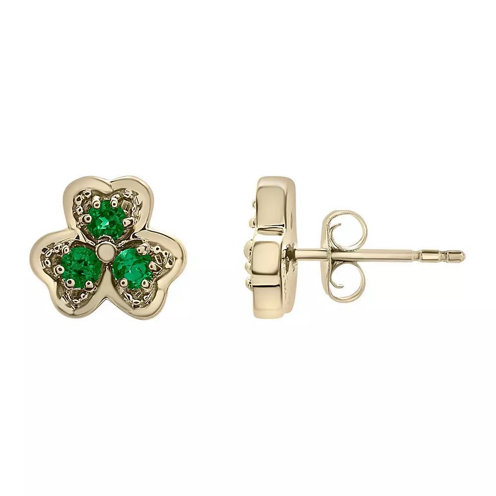 14k Gold Over Sterling Silver Lab-Created Emerald Clover Stud Earrings, Women's, Green Product Image