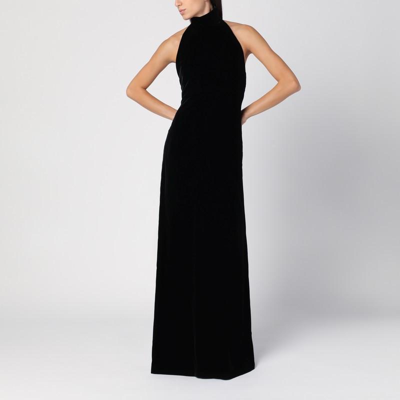 MAX MARA Long Velvet Halter Neck Dress With Back Chain Detail In Yellow Product Image