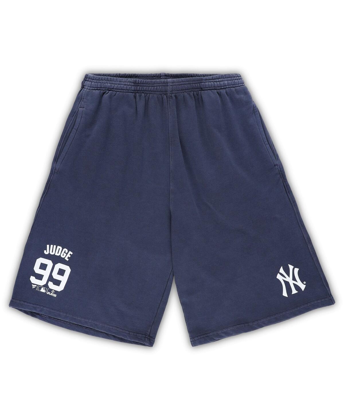 Mens Aaron Judge New York Yankees Big & Tall Stitched Double-Knit Shorts Blue Product Image