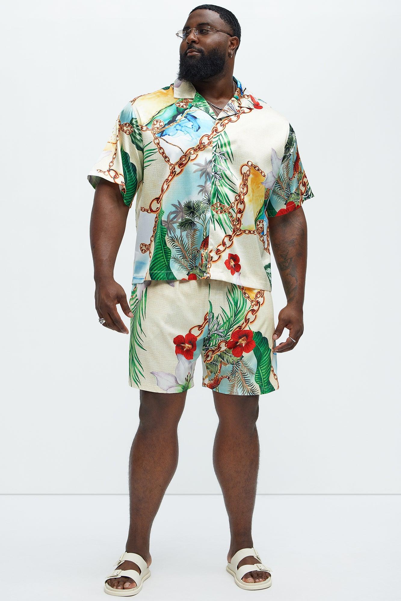 Palms And Chains Printed Cuban Collar Shirt - Multi Color Product Image