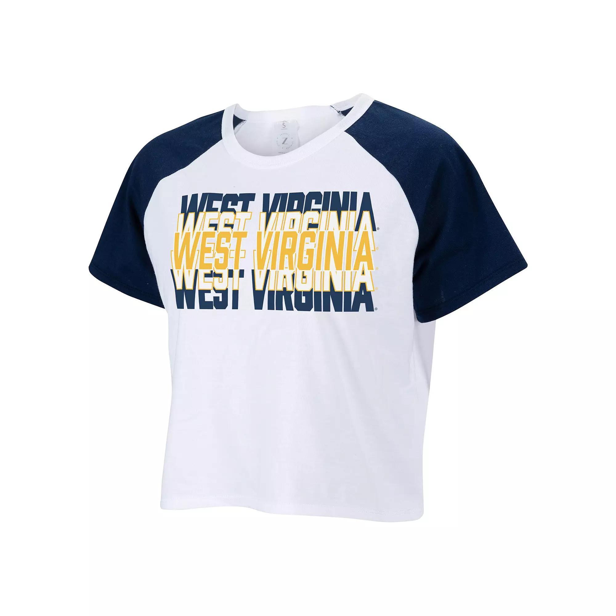 Women's ZooZatz White West Virginia Mountaineers Colorblock Repeat Raglan Cropped T-Shirt, Size: Small Product Image