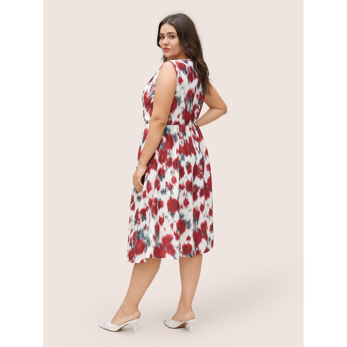 Plus Size Graphic Contrast Pocket Surplice Neck Tank Dress Multicolor Women Elegant Non Overlap Collar Sleeveless Curvy Midi Dress BloomChic 28/5X Product Image