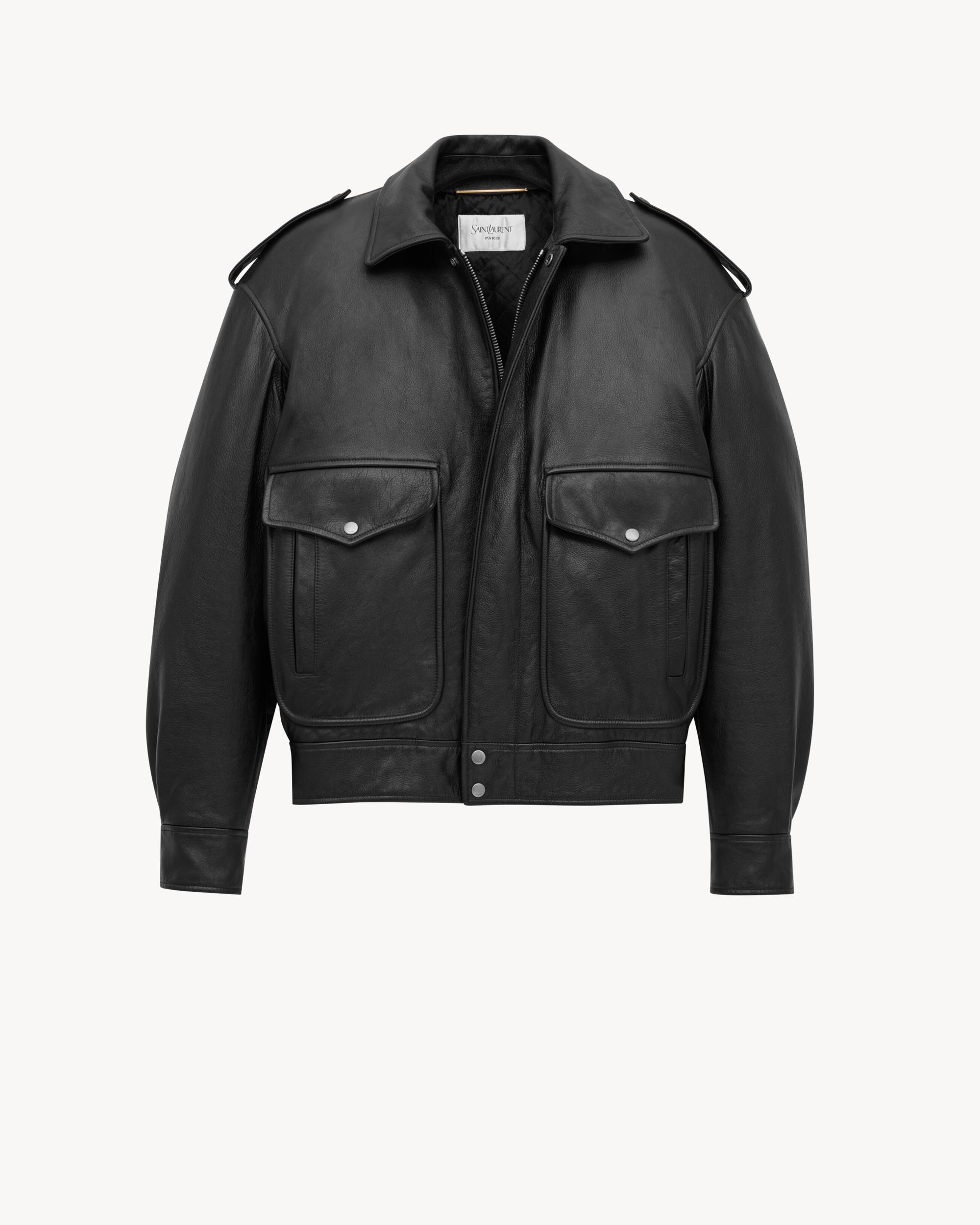 oversized jacket in grained leather Product Image