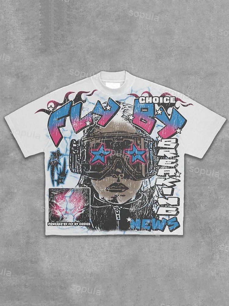 Fly By Choice Breaking News Graphics Print Cotton Casual T-Shirt Product Image