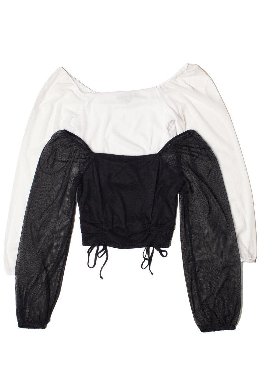 Mesh Ruched Front Long Sleeve Top Product Image