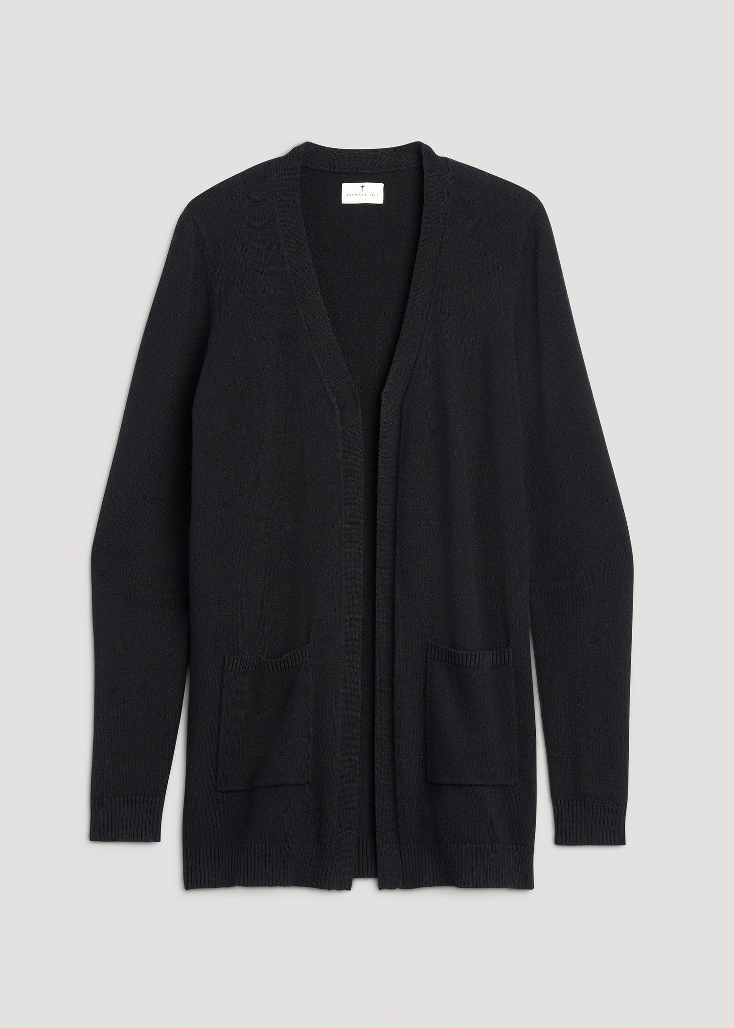 Open-Front Long Cardigan Sweater for Tall Women in Black Product Image