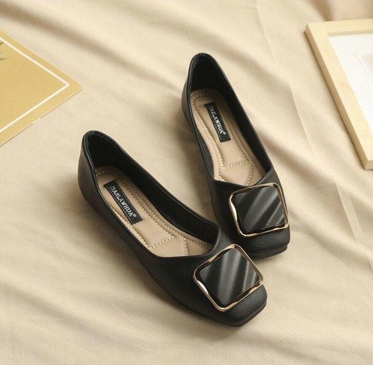 Faux Leather Square Toe Flats Product Image