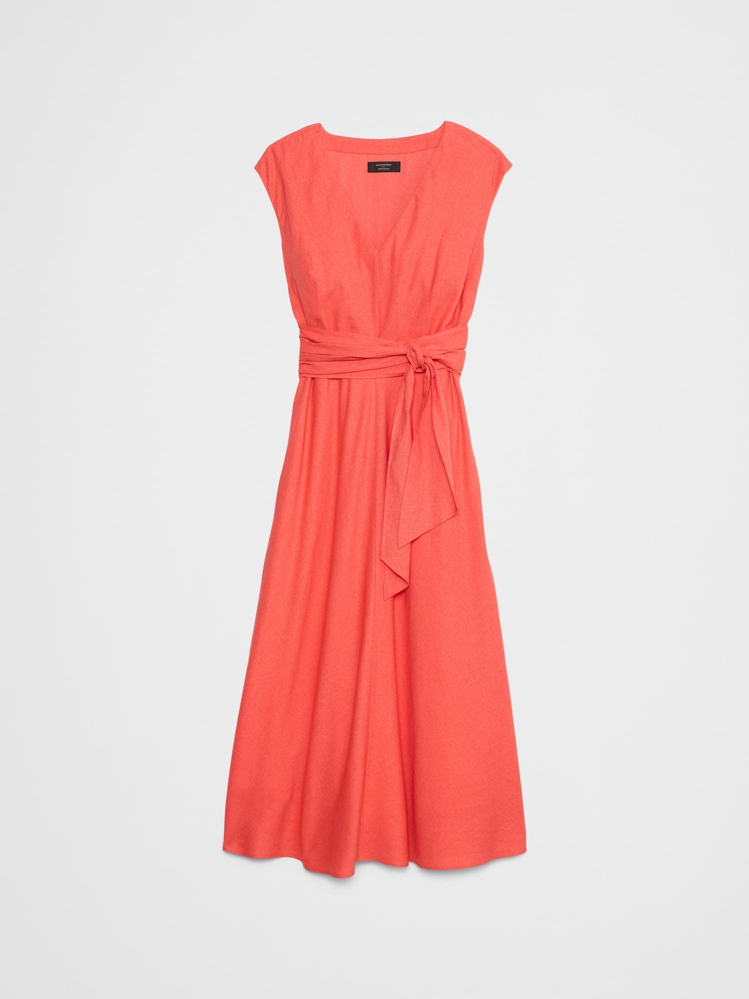Linen-Blend Wrap Midi Dress Product Image