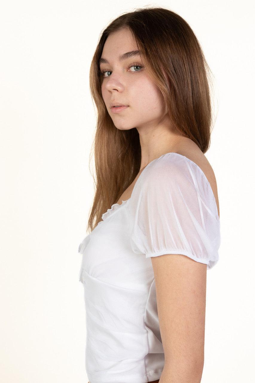 White Mesh Tie Up Milkmaid Top Product Image