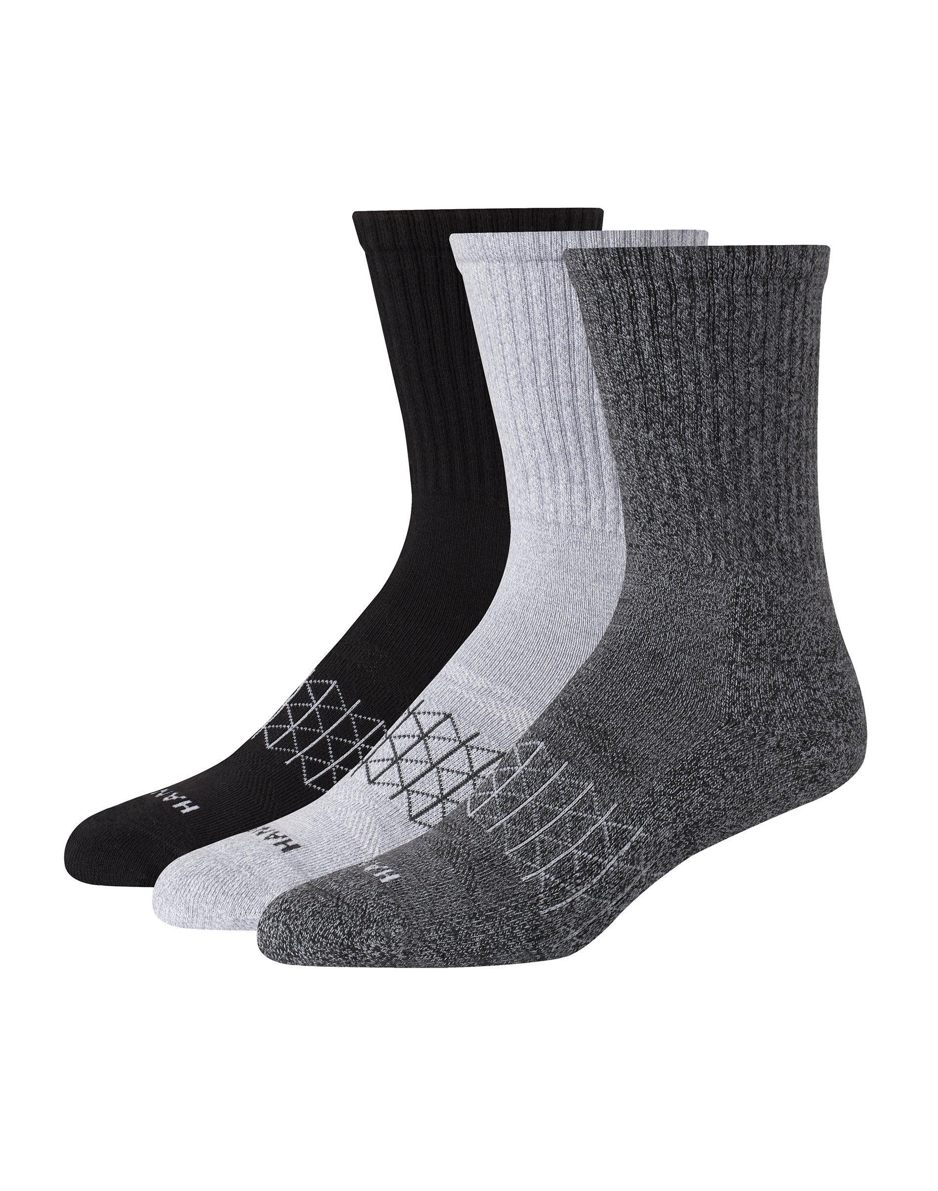 Hanes Absolute Active Mens Cushioned Crew Socks, Shoe Sizes 6-12, 3-Pairs Grey/White 10-13 Product Image