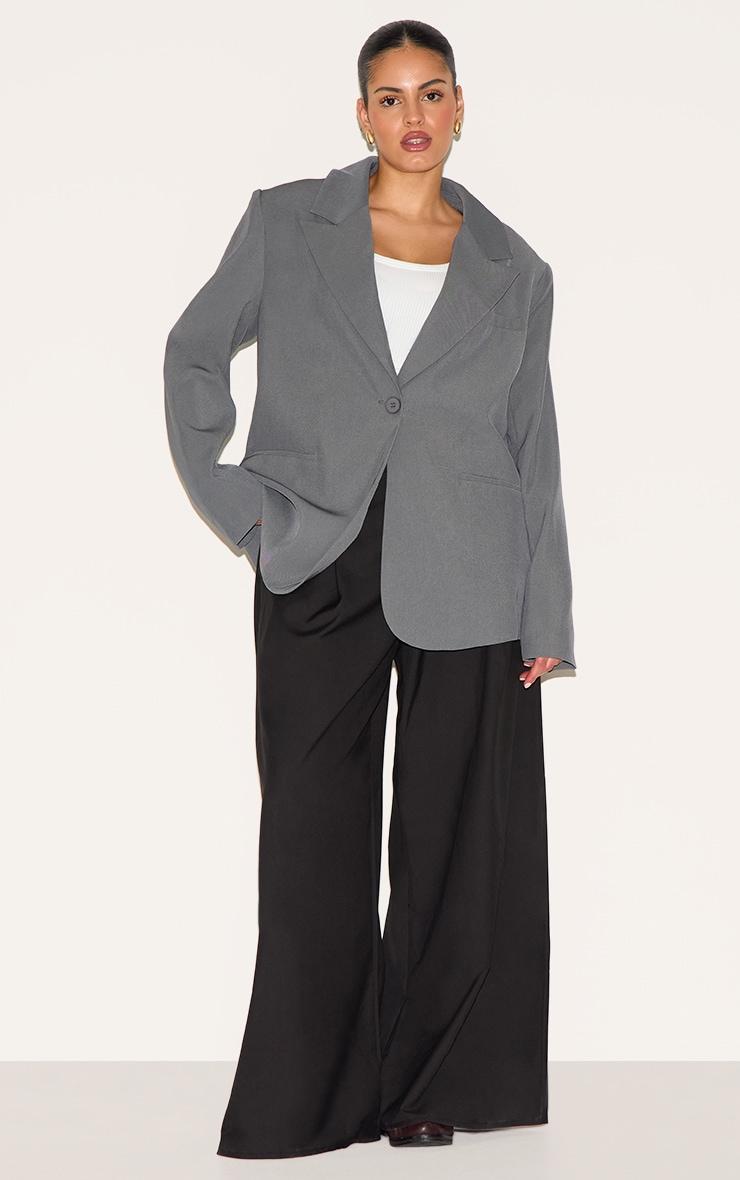Plus Grey Oversized Exaggerated Collar Blazer Product Image