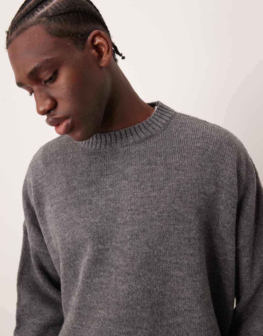 ASOS DESIGN super oversized boxy fit knitted sweater in gray Product Image