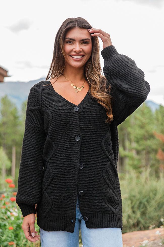 On My Mind Black Cable Knit Cardigan FINAL SALE Product Image