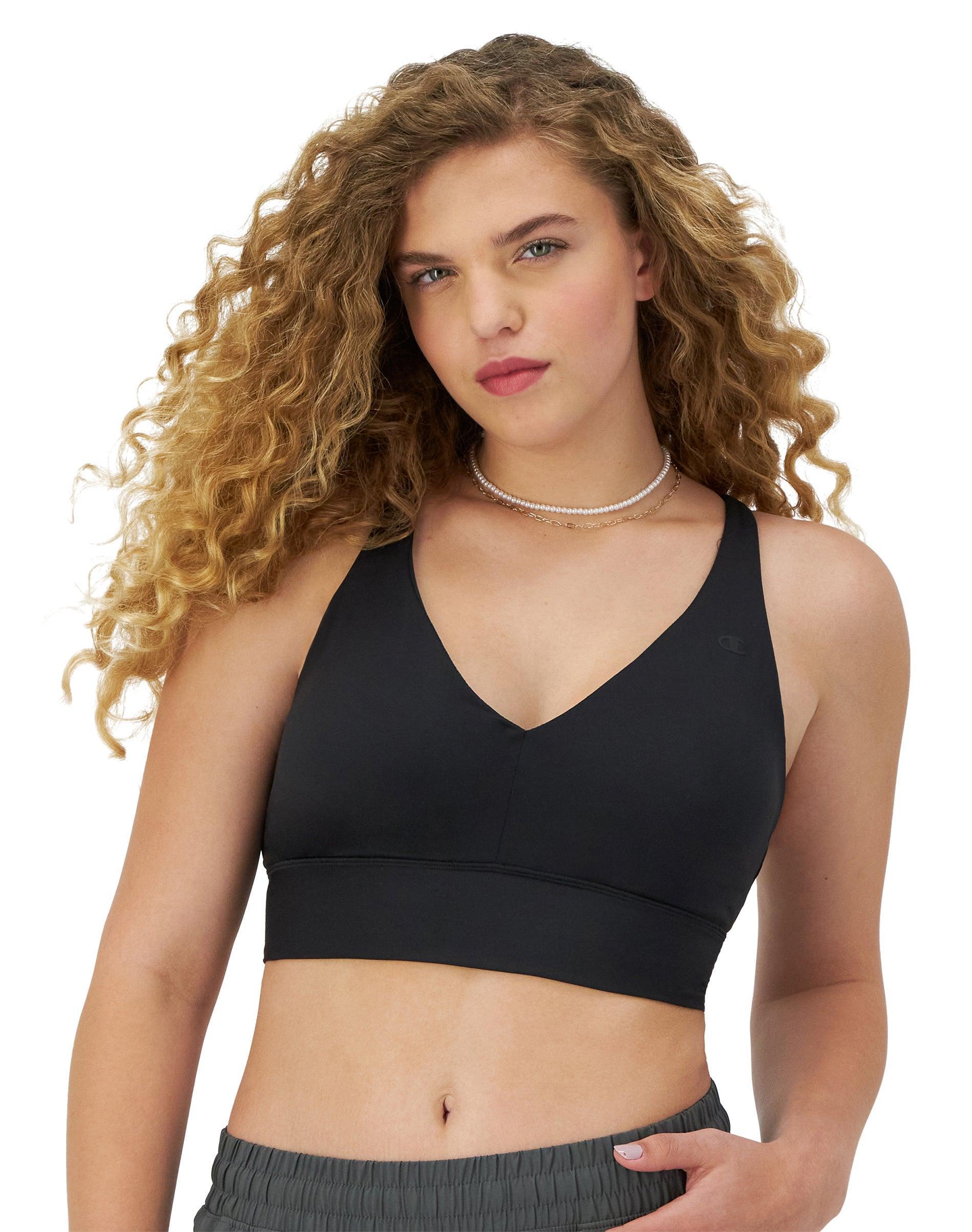 Womens Champion Soft Touch Longline Strappy Sports Bra, C Logo Black XL Product Image