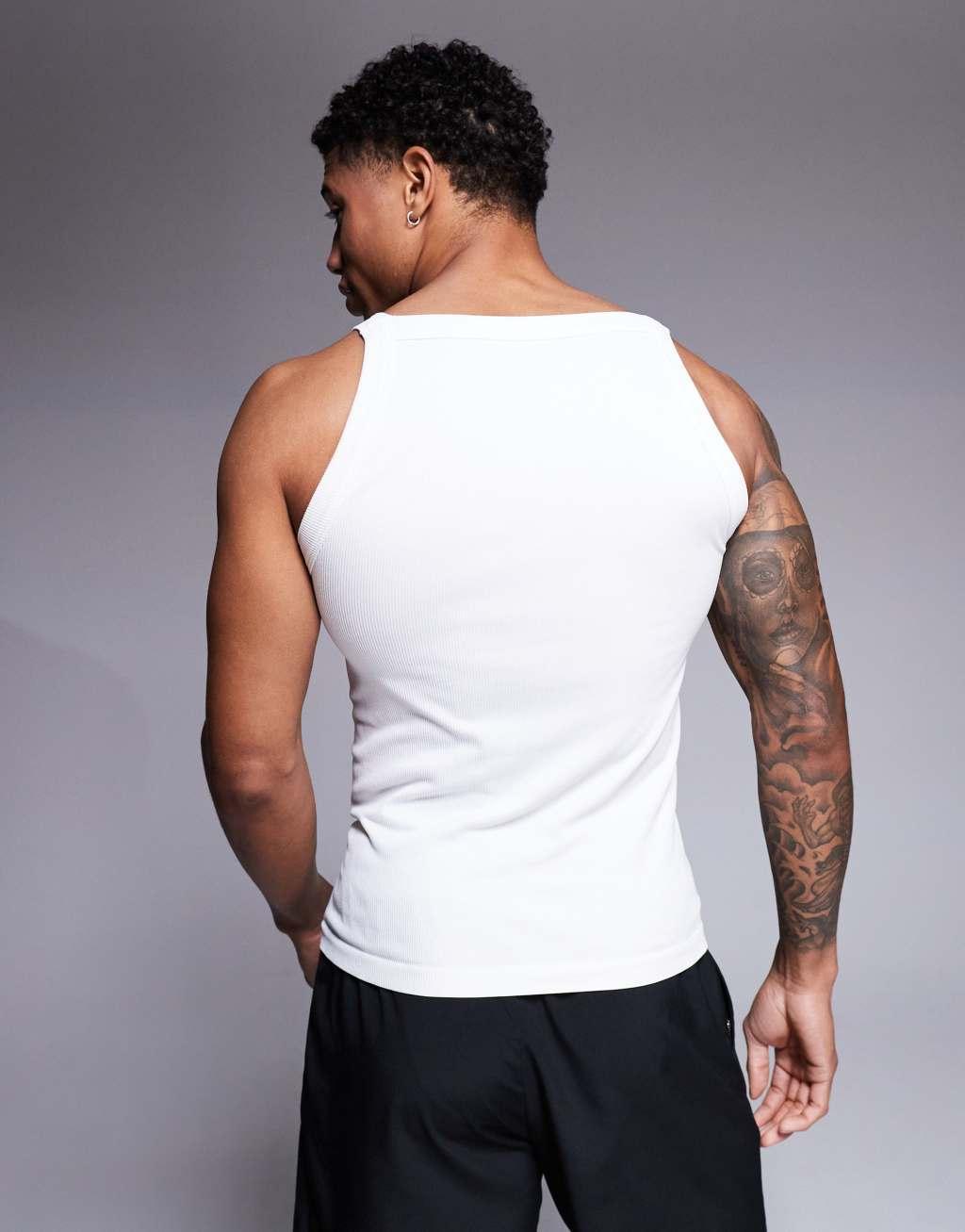 ASOS 4505 seamless ribbed square neck muscle tank top in white Product Image