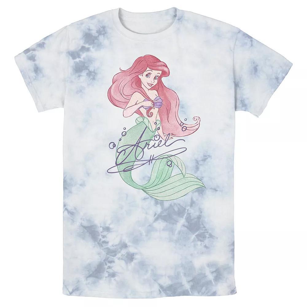 Men's Disney The Little Mermaid Ariel Signed Portrait Bomabrd Wash Tee, Boy's, Size: XL, White Blue Product Image