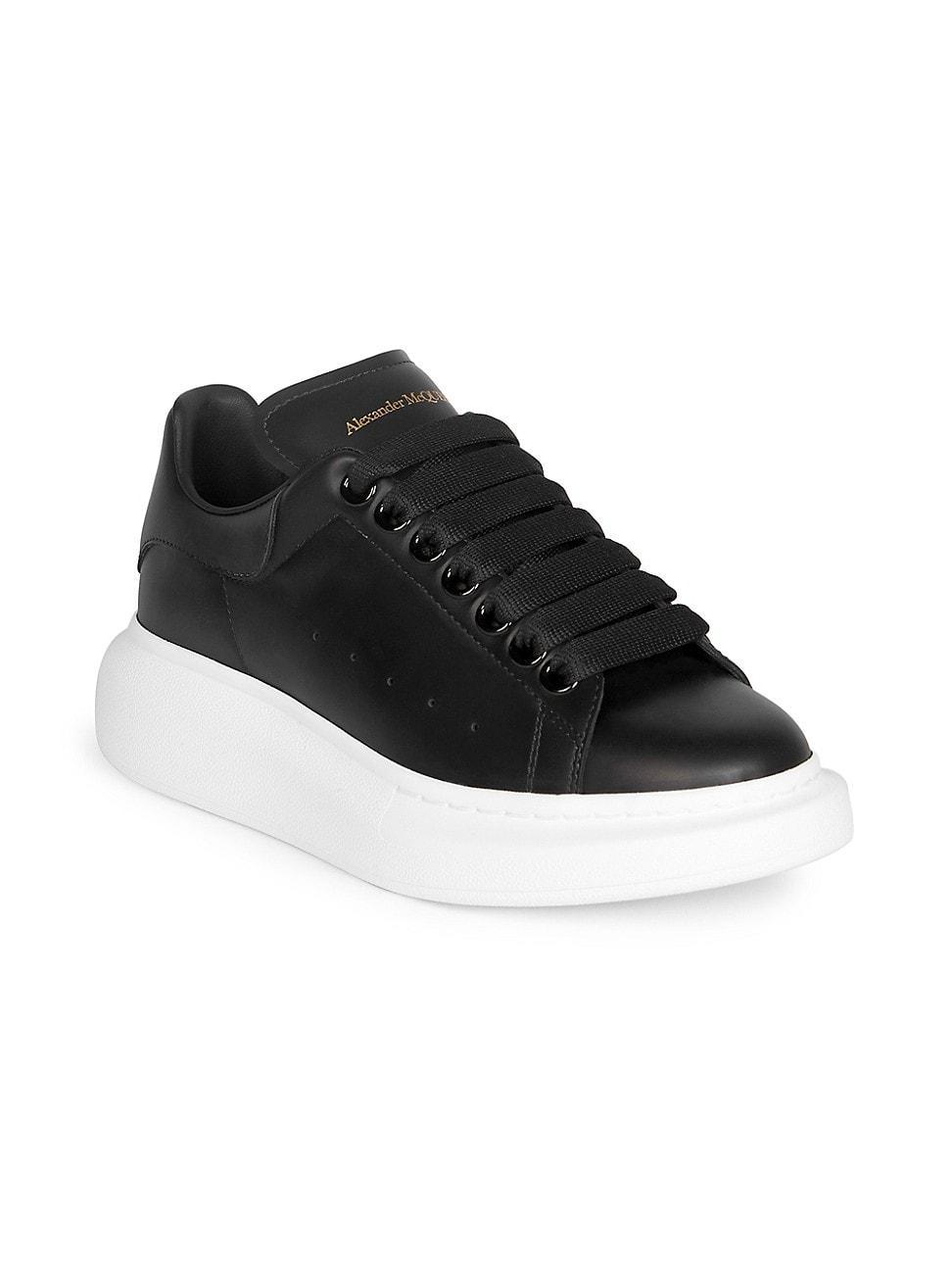 Womens Oversized Embossed Logo Leather Sneakers Product Image