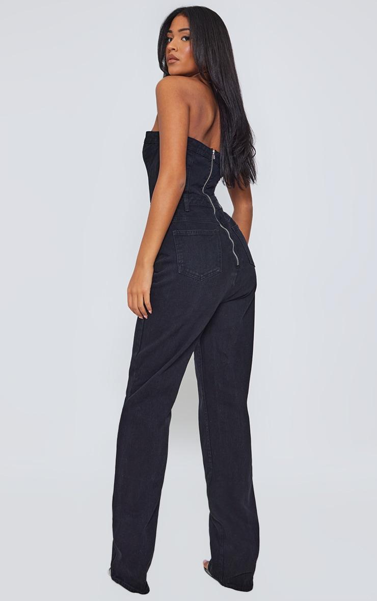 Tall Black Bandeau Denim Straight Leg Jumpsuit Product Image