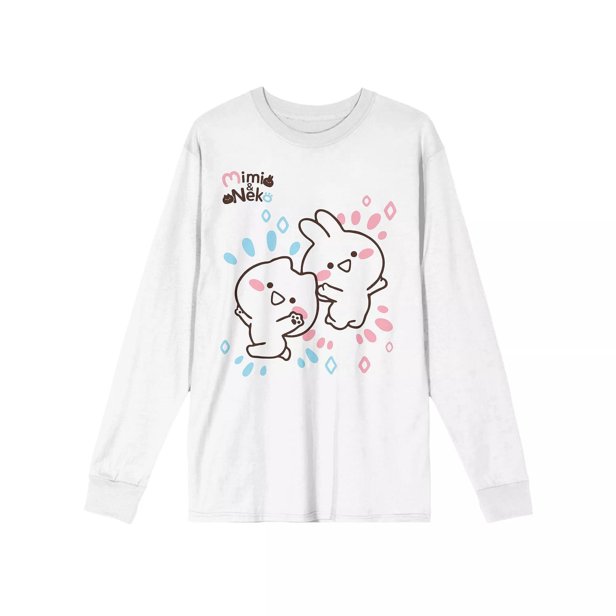 Men's Mimi & Neko Rabbit And Cat Long Sleeve Tee, Size: Medium, White Product Image