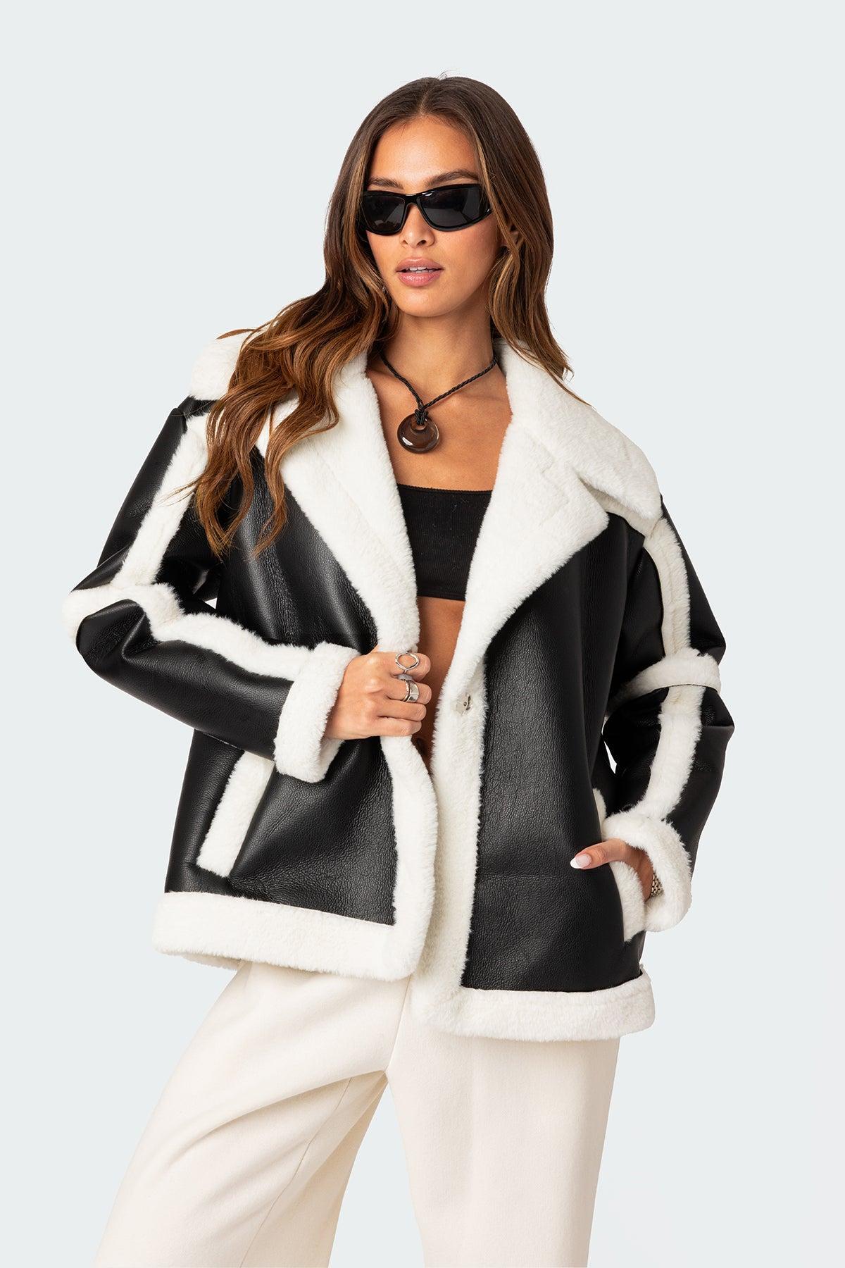 Rocki Oversized Faux Leather Shearling Jacket Product Image