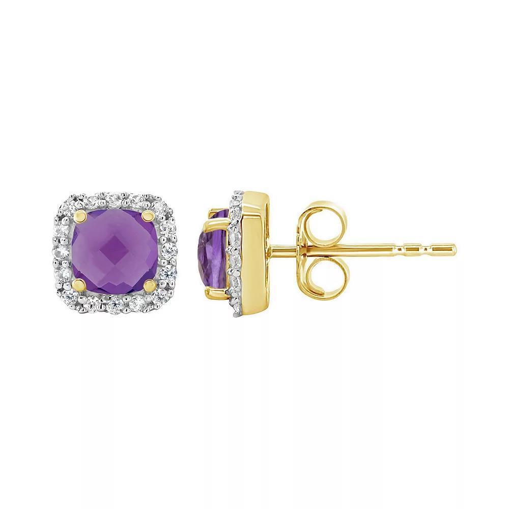 Celebration Gems 10K Yellow Gold 5mm Cushion Earrings, Women's, Purple Product Image