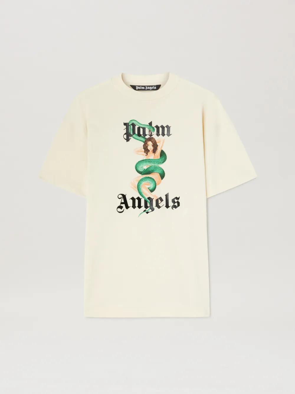 Pin up T-shirt in  0b10 ivory - black  - Palm Angels® Official  Product Image