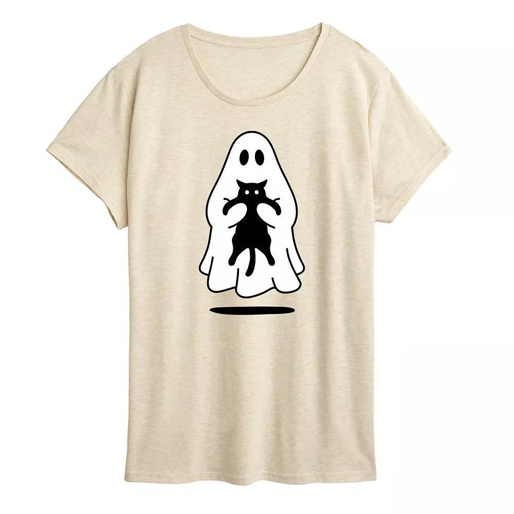 Women's Ghost Holding Black Cat Graphic Tee,  Product Image
