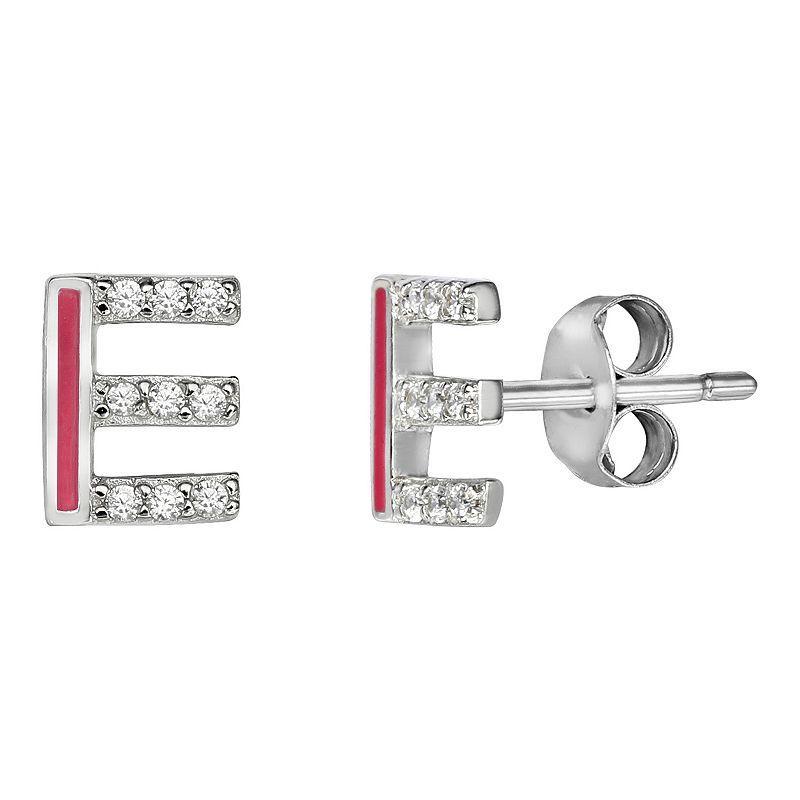 PRIMROSE Sterling Silver Cubic Zirconia Initial Stud Earrings, Womens, White Product Image