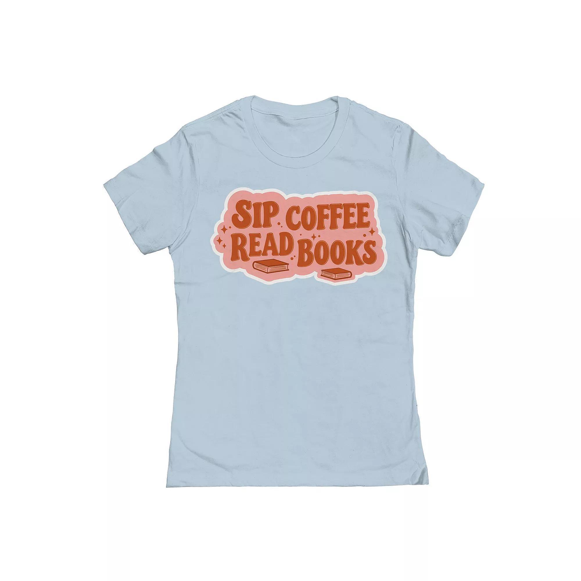 Junior's Sip Coffee Read Books Retro Graphic Tee, Women's,  Product Image
