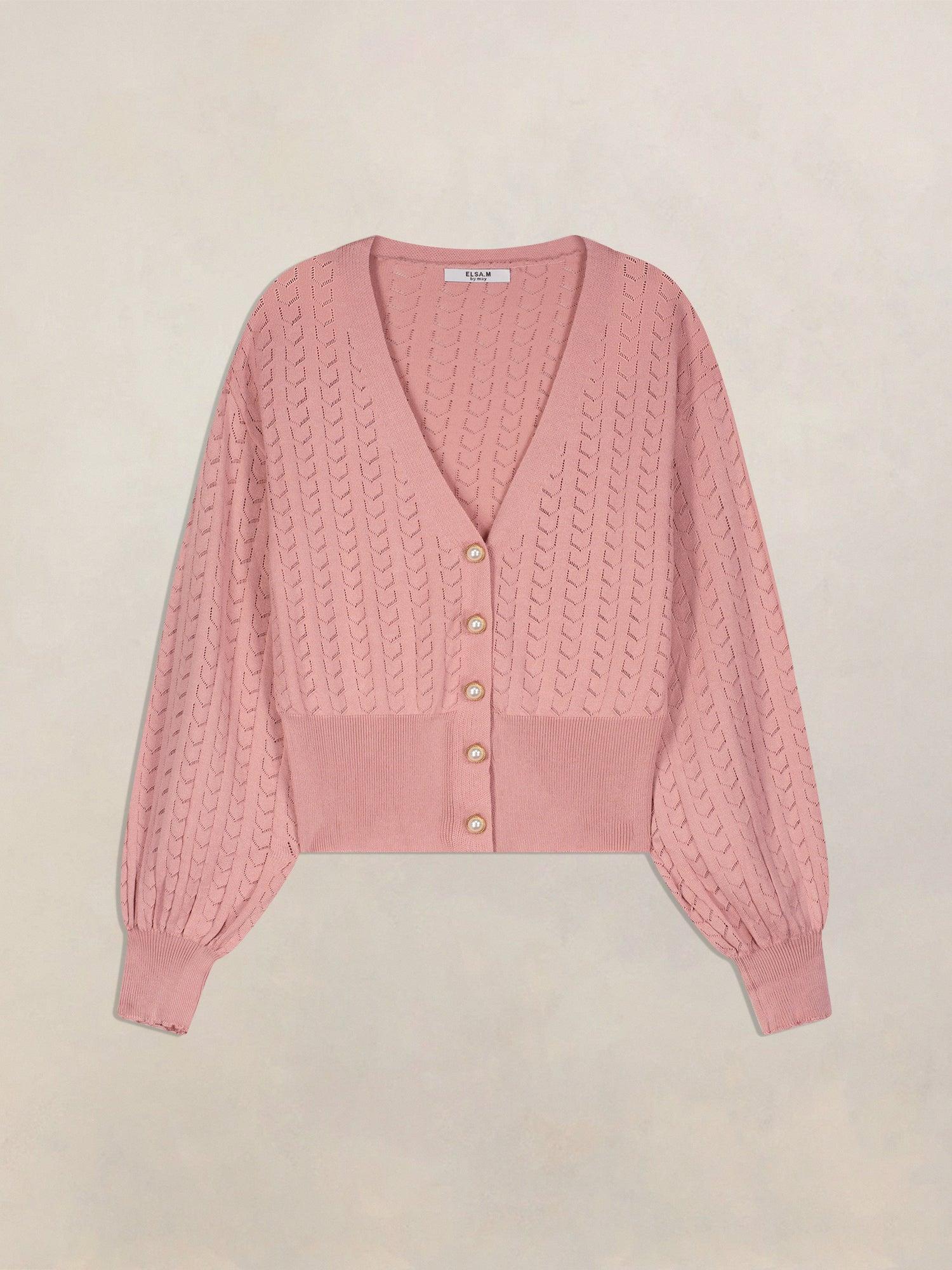 Pink Orchid The Karyn Pointelle V-Neck Knit Cardigan Product Image