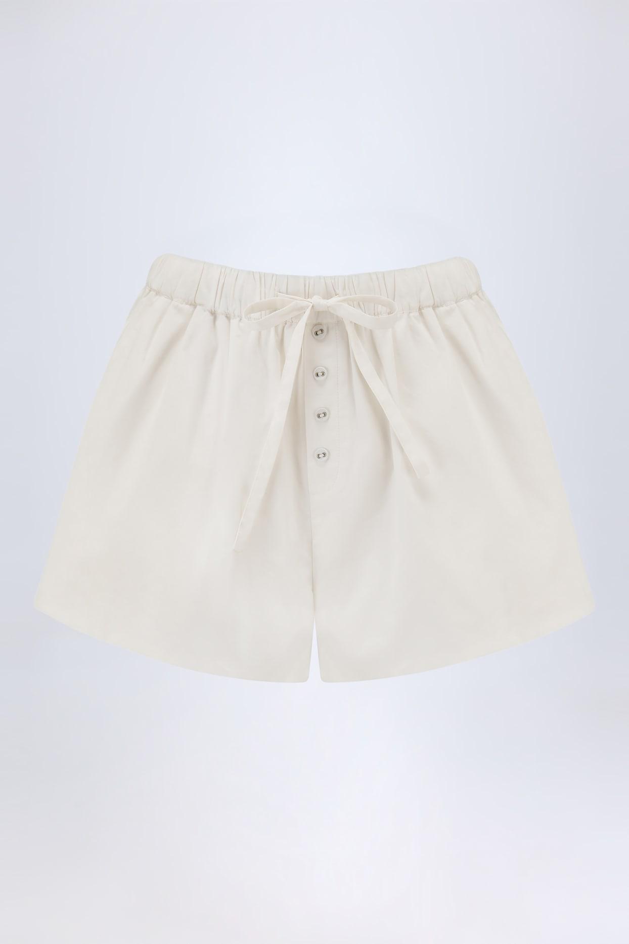 Mid-Rise Cotton-Poplin Shorts in White Product Image