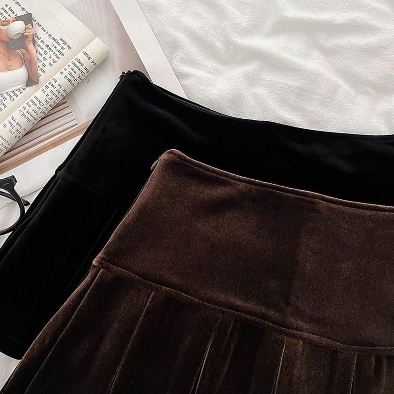 High Waist Velvet Mini A-Line Skirt Product Image