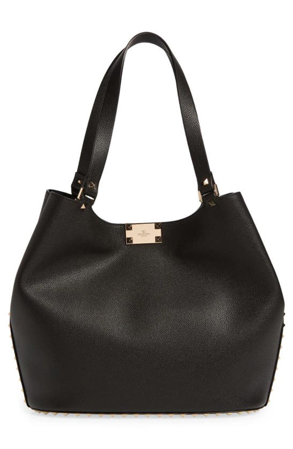 VALENTINO GARAVANI Rockstud Leather Tote In Black Product Image