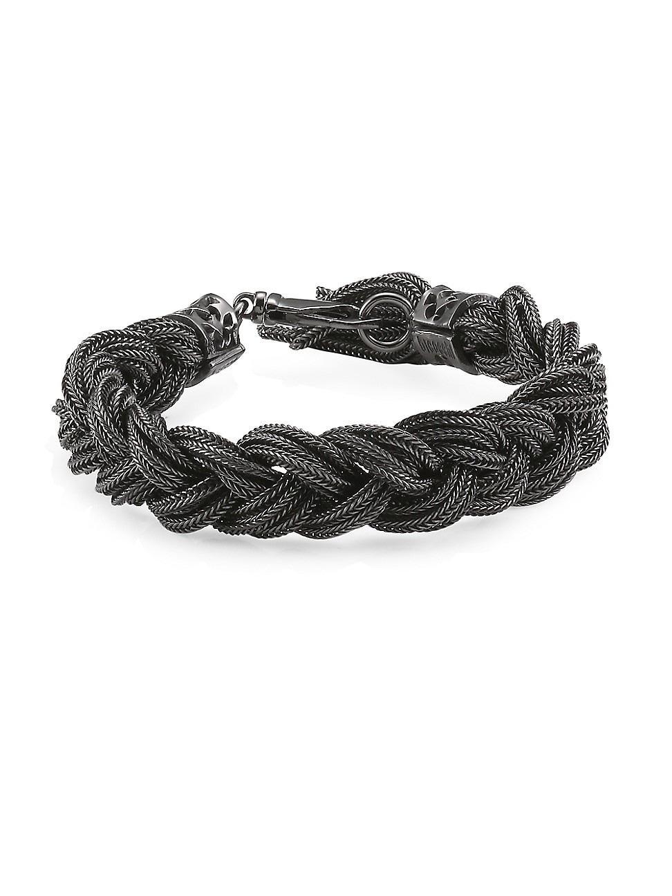 Mens Unisex Wide Rhodium-Plated Sterling Silver Braided Bracelet Product Image