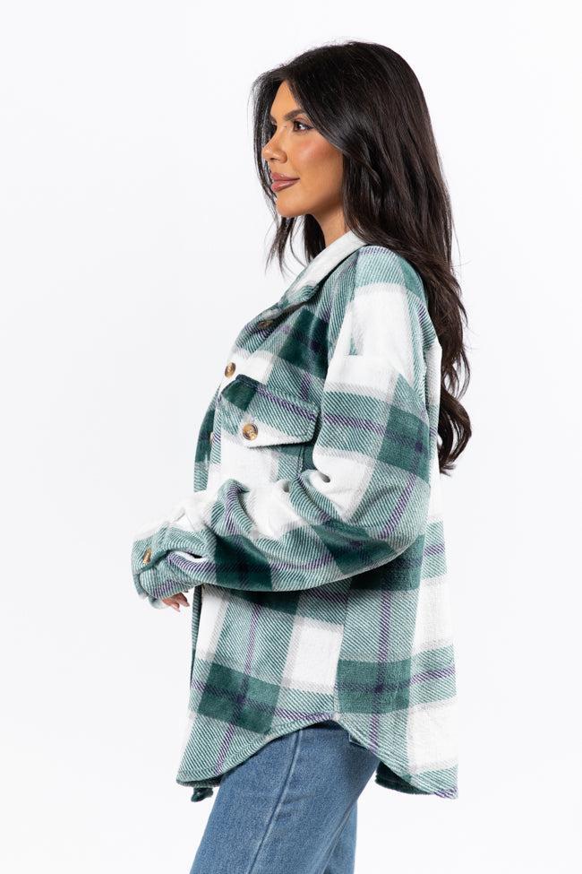 Wind Down Green Fleece Plaid Shacket FINAL SALE Product Image