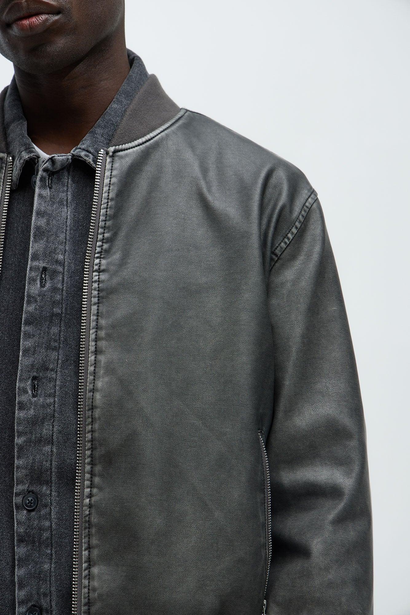 Glover Vintage Faux Leather Jacket - Black Wash Product Image