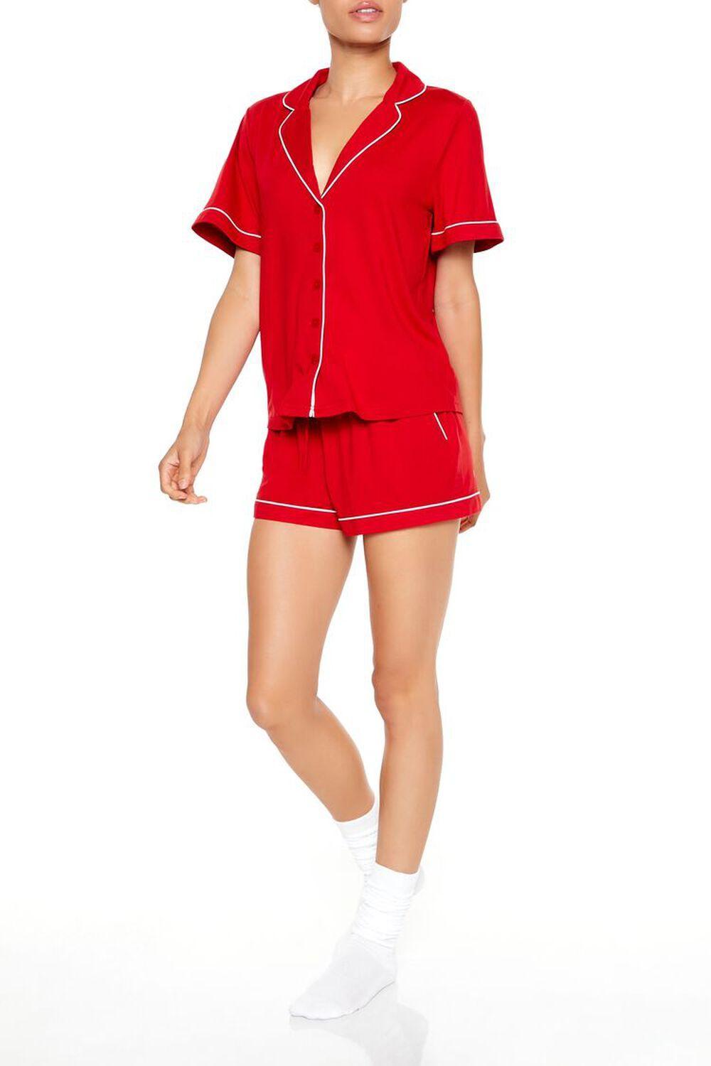 Piped-Trim Shirt & Shorts Pajama Set | Forever 21 Product Image